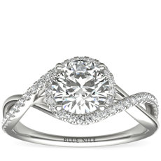 14k 白金小巧扭纹光环钻石订婚戒指（1/4 克拉总重量）